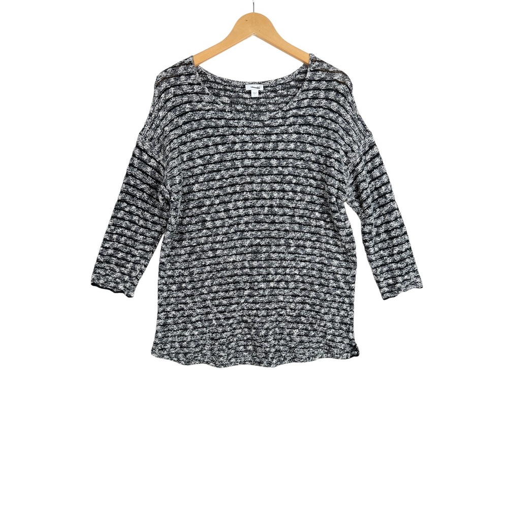 J. Jill Knit Cotton/Blend 3/4 Sleeve Sweater size Large‎ Black/White